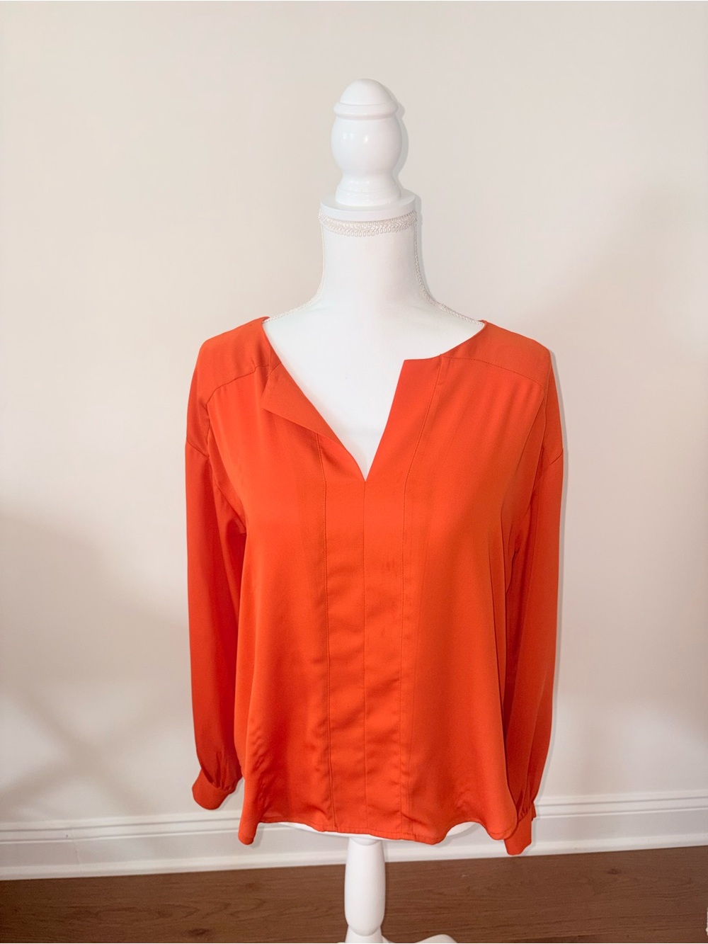 Ann Taylor Split-Neck Long-Sleeve Blouse in Orange